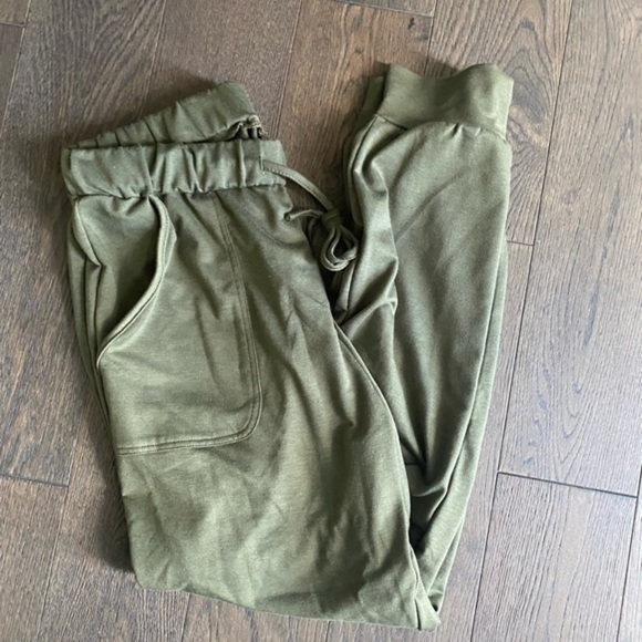 ROSKIKI Drawstring Elastic Waist Sports Lounge Pants with Pockets Green Size L - Picture 3 of 9